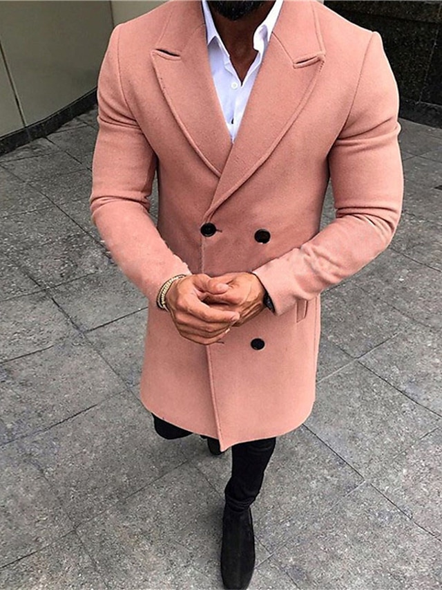  Men's Winter Coat Overcoat Trench Coat Outdoor Daily Wear Fall & Winter Polyester Warm Outerwear Clothing Apparel Fashion Streetwear Plain Lapel Double Breasted