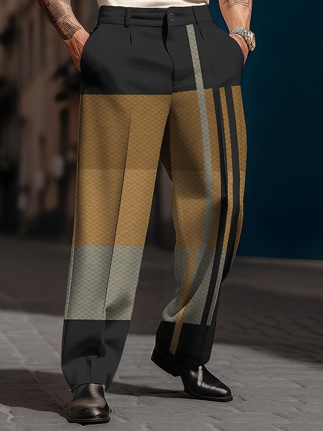  Plaid Stripe Geometry Business Casual Men's 3D Print Pants Trousers Outdoor Street Wear to work Polyester Blue Orange Khaki S M L High Elasticity Pants