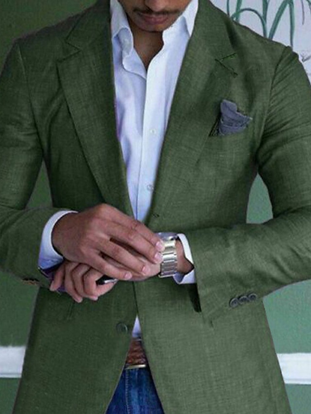  Men's Graduation Lightweight Jacket Lightweight Coat Casual Formal Evening Party & Evening Fashion Casual Spring &  Fall Polyester Plain Pocket Casual / Daily Single Breasted Blazer Purple Green