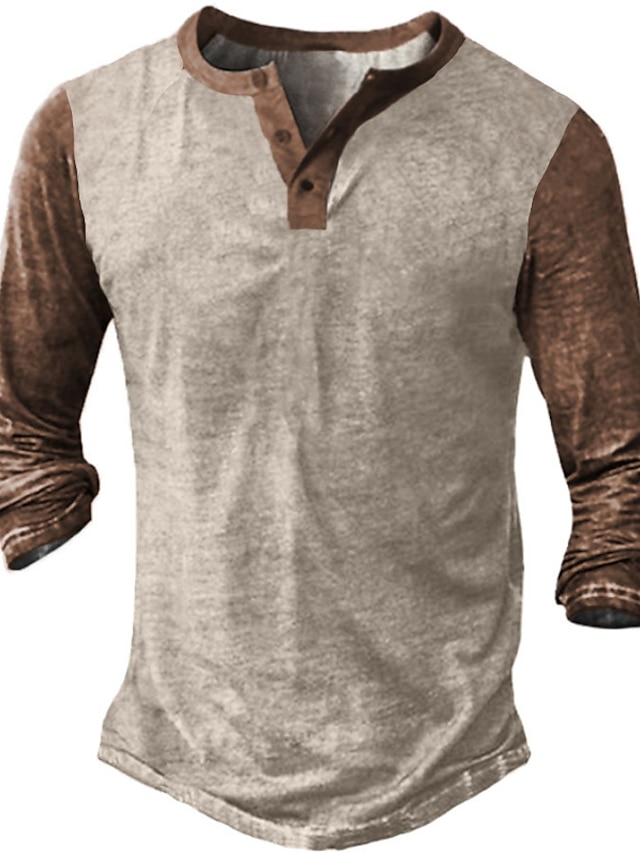  Ανδρικά Πουκάμισο Henley Μπλουζάκι μπλουζάκι Μακρυμάνικο πουκάμισο Συνδυασμός Χρωμάτων Χένλι Δρόμος Διακοπές Μακρυμάνικο Κουρελού Ρούχα Μοντέρνα Υψηλής Ποιότητας Βασικό