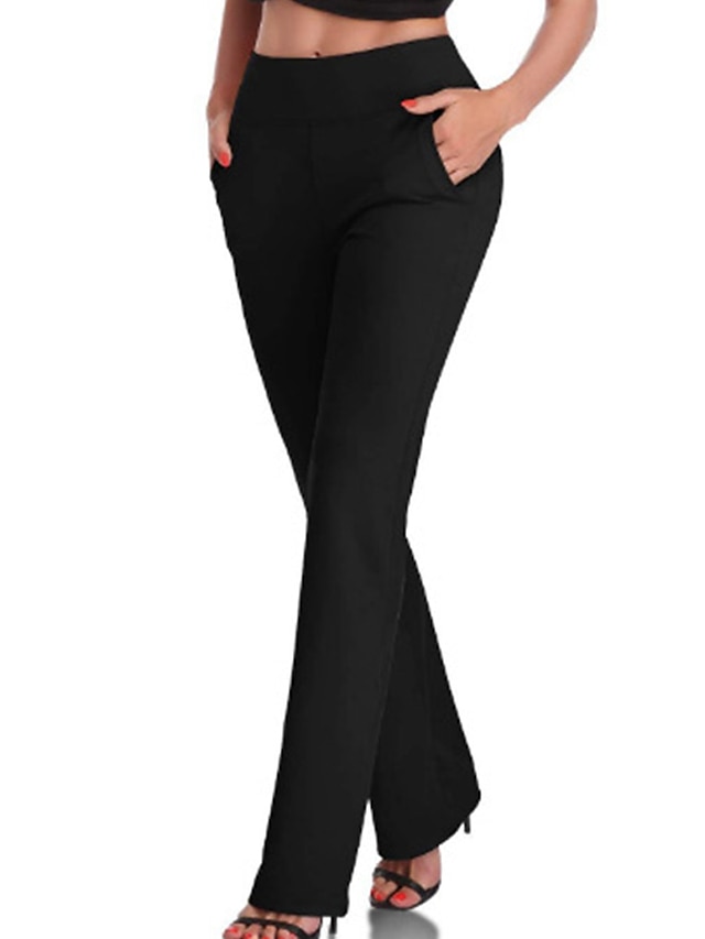  Women‘s Dress Work Pants Trousers Full Length Pocket High Cut Micro-elastic High Waist Fashion Office Career Wine Black S M Fall & Winter