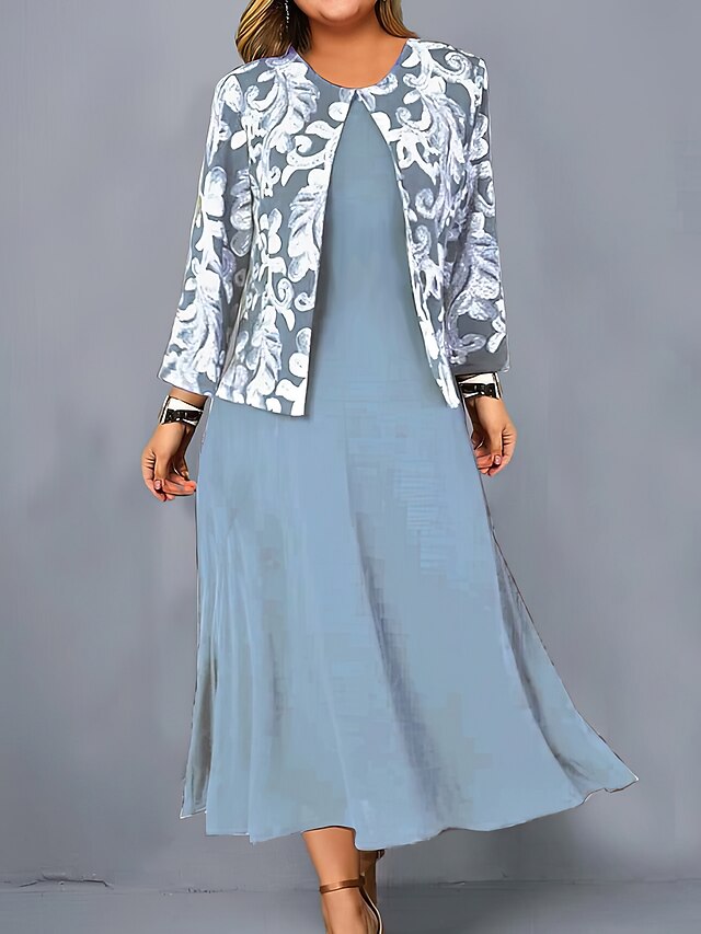 Women's Plus Size Curve Casual Dress Dress Set Two Piece Dress Floral