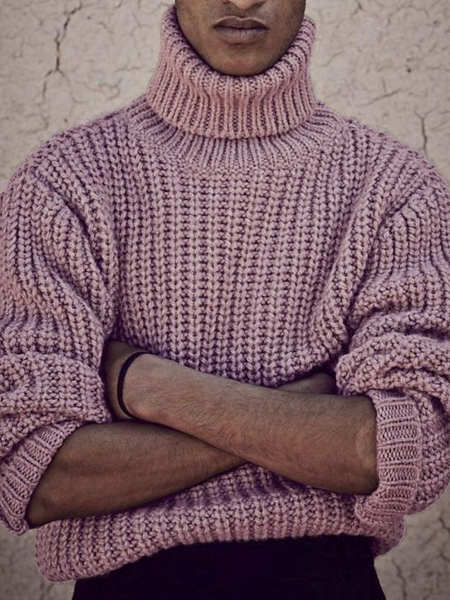  Hombre Abrigo de cuello alto Pulóveres Suéter de punto Jersey de cuello alto para hombre Pull-over Fornido Tejer Regular Color sólido/liso Cuello Alto Ropa Cotidiana Ropa Otoño invierno Rosa M L XL
