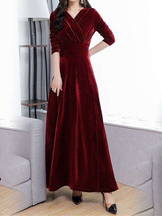 Women's Velvet Dress Long Dress Maxi Dress Ruched Party Date Elegant ...