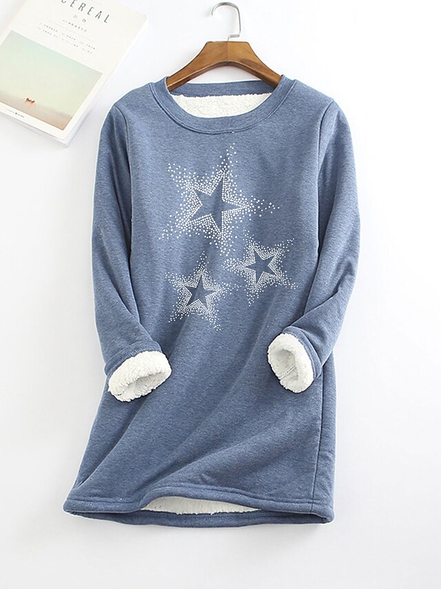 Women's Sweatshirt Pullover Sherpa Fleece Lined Geometric Sparkly Warm ...