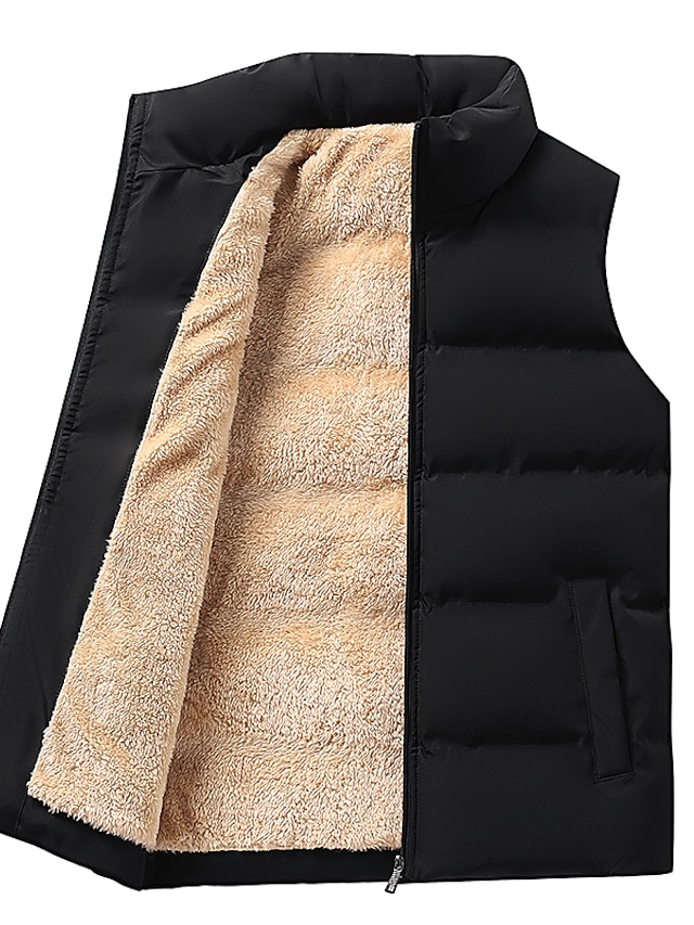  Voor heren Fleece vest Vest Alledaagse kleding Vakantie Uitgaan Modieus Basic Lente & Herfst nappi Polyester Comfortabel Effen Enkele rij knopen Opstaande boord V-hals Normale pasvorm Zwart Rood