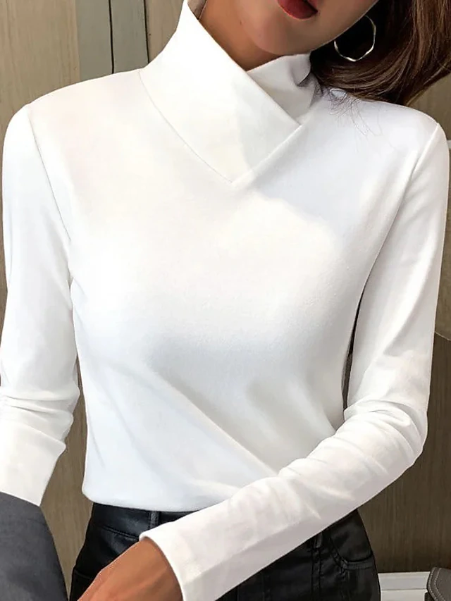 Women's T Shirt Dressy Tops Plain Fashion Long Sleeve V Neck Regular Tops Valentine's Day Daily Weekend Black White Pink Blue Brown Fall & Winter 6