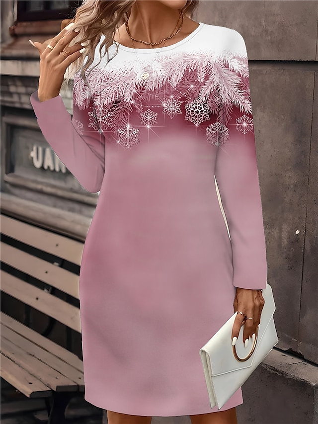  Dame Sweatshirt kjole Uformell kjole Mini kjole Aktiv Mote utendørs Ferie Feriereise Crew-hals Trykt mønster Nyanse Snøfnugg Løstsittende Rosa Blå Fuksia S M L XL XXL