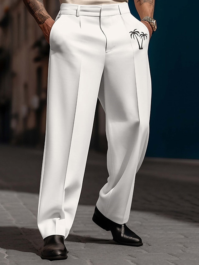  Palme Vintage Geschäftlich Herren 3D-Druck Hosen Hose Outdoor Strasse Tragen Sie, um zu arbeiten Polyester Weiß Blau Grün S M L Hoch Elastizität Hose