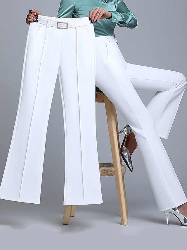 Women‘s Dress Work Pants Trousers Full Length Micro-elastic High Waist ...