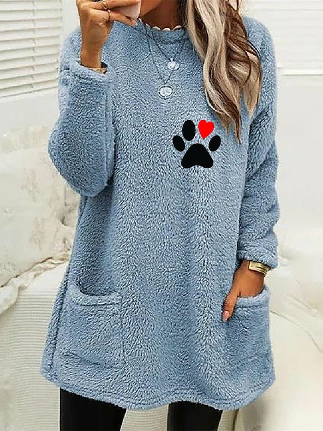 Women's Loungewear Top Casual Comfort Cartoon Pocket Pullover Home Bed Long Sleeve Crew Neck Black White Pink Army Green Gray Fall Winter 8