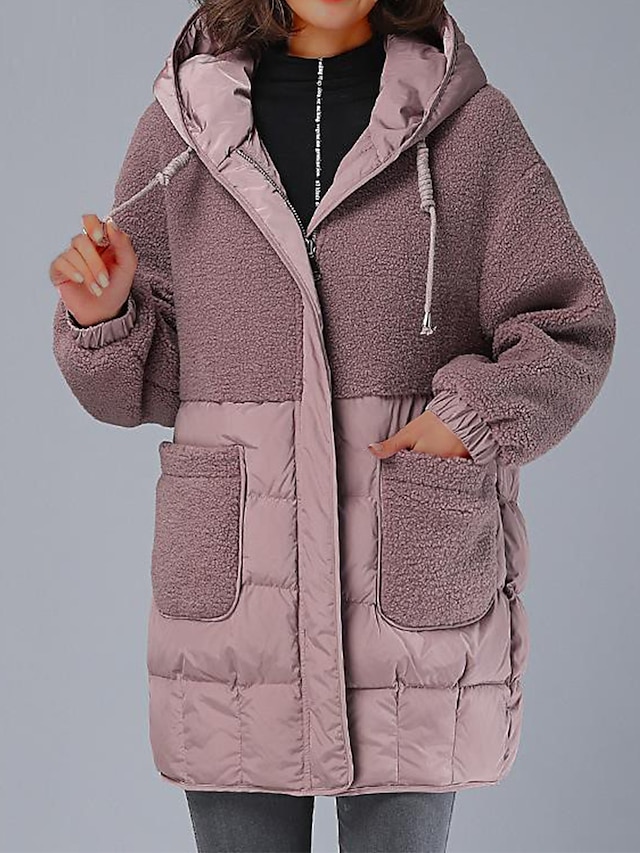  Women's Parka Mid-Length Puffer Coat Winter Coat Thermal Warm Heated Coat Fall Zipper Fleece Jacket with Pocket Zipper Hoodie Coat Outerwear Long Sleeve Black Brown Gray M