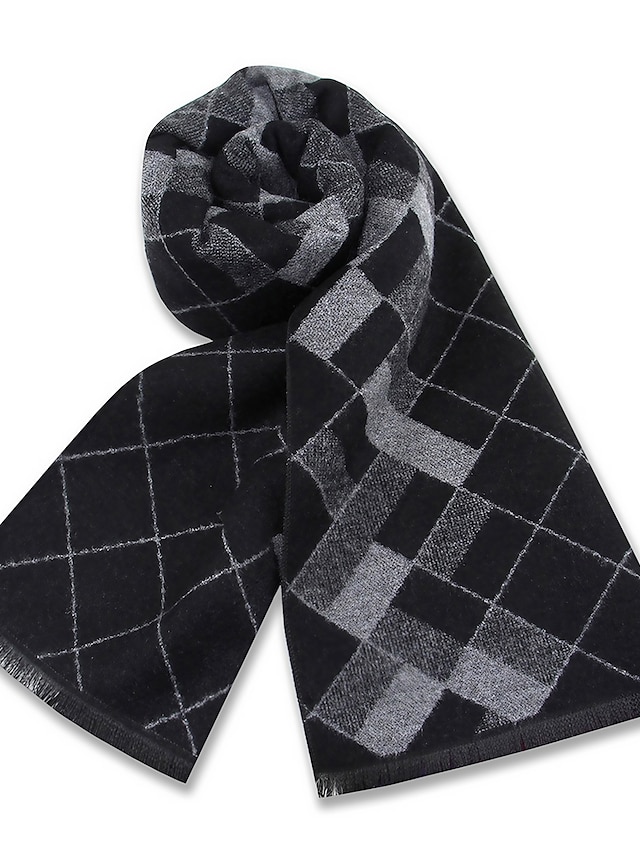  Men's Casual Daily Weekend Black Apricot Scarf Plaid