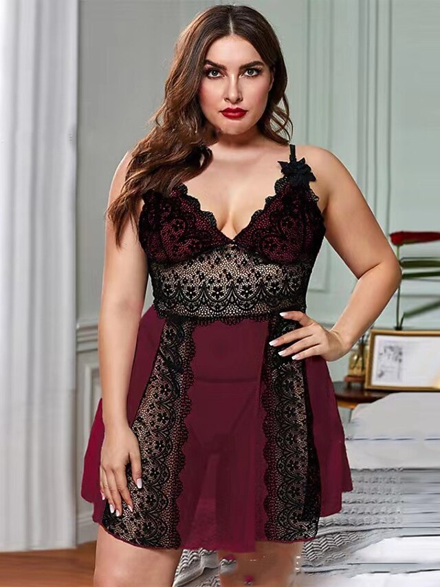 Sexy Lace Hollow-out Bust See-through Body-shaping Camisole Nightgown