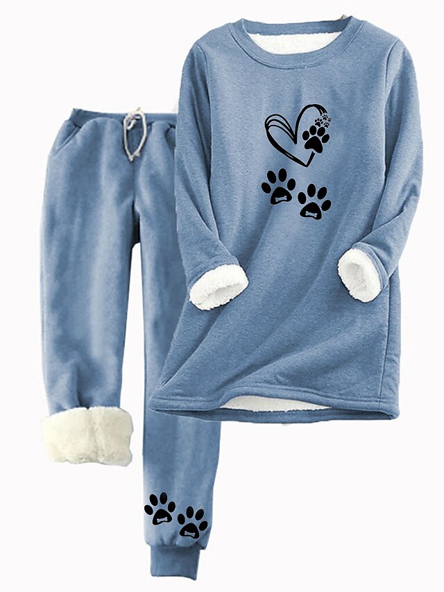  Conjunto de 2 Peças de Calças Diárias Quentes Femininas Moleton Calças Joggers Calças Trousers Manga Longa Decote Redondo Impressão Letra Gato Com Corda Casual Dia-a-Dia Rosa Cinza Claro Cinza Outono