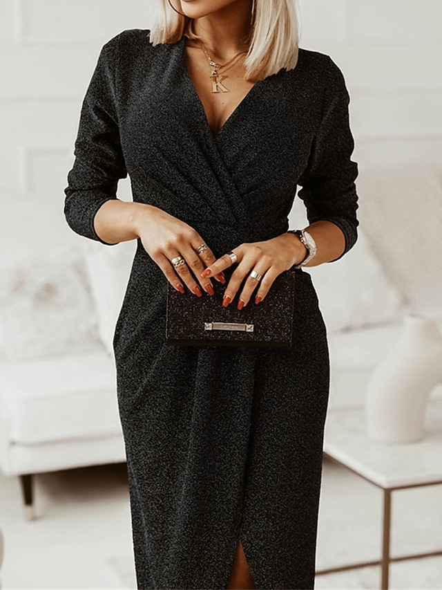 black sequin dress for wedding A-Line Bride- Black Sparkle Wedding Go Light Blue Ruched Slit Size:US size 4 WOVEN_DRESSES