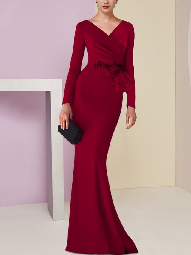 Mermaid / Trumpet Mother of the Bride Dress Wedding Guest Elegant V ...