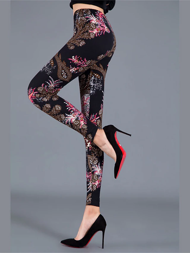 Women's Leggings Cozy Leggings Active Fashion Streetwear Ankle-Length High Waist Floral Animal Dot Printing High Cut Breathability Soft Comfortable Micro-elastic Outdoor Yoga Street dark brown Grey 9