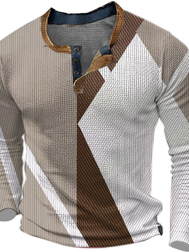 Graphic Color Block Fashion Designer Casual Men's 3D Print Henley Shirt ...