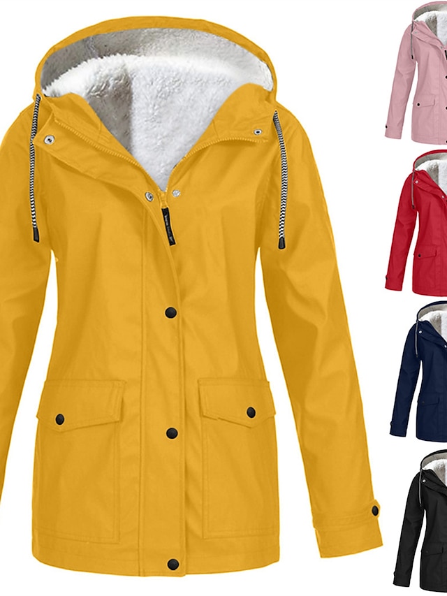  Women's Winter Coat Hoodie Jacket Windproof Warm Street Sport Daily Wear Vacation Button Pocket Drawstring with Pockets Single Breasted Hoodie Fashion Daily Plush Street Style Solid Color Regular Fit