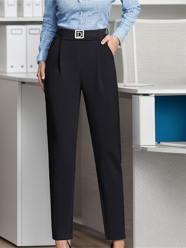  mujer pantalones de vestir trabajo pantalones pitillo pantalones bolsillo largo corte alto microelástico cintura alta moda streetwear oficina negro s m invierno otoño otoño