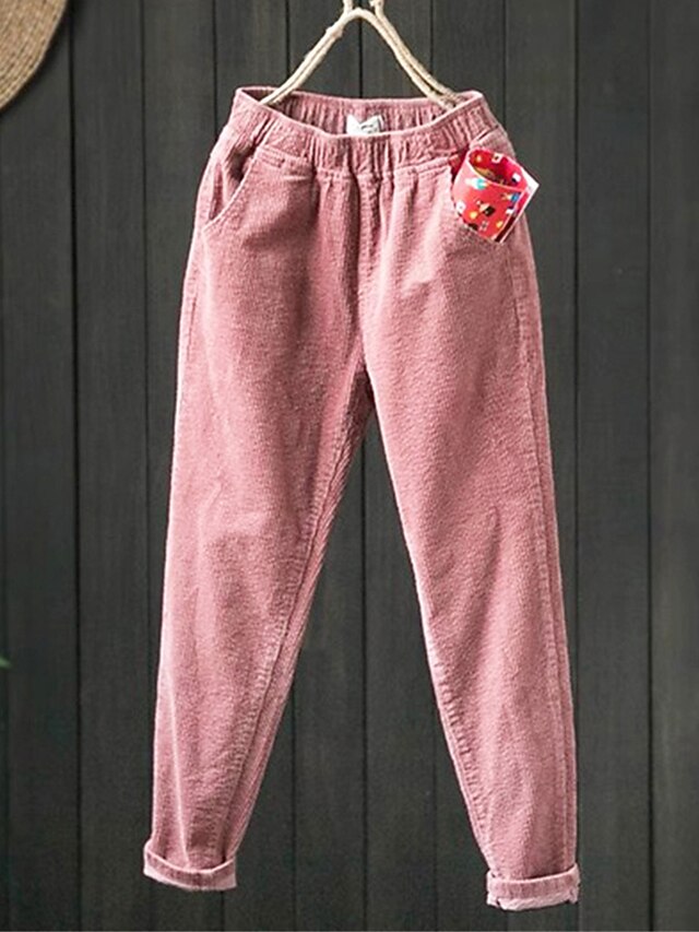  Dames Mager Fleece broek Corduroybroek Streetwear Eenvoudig Casual Volledige lengte Medium Taille Effen Zak Elastische taille Thermisch Warm Comfort Zacht Micro-elastisch Vakantie Valentijnsdag Straat