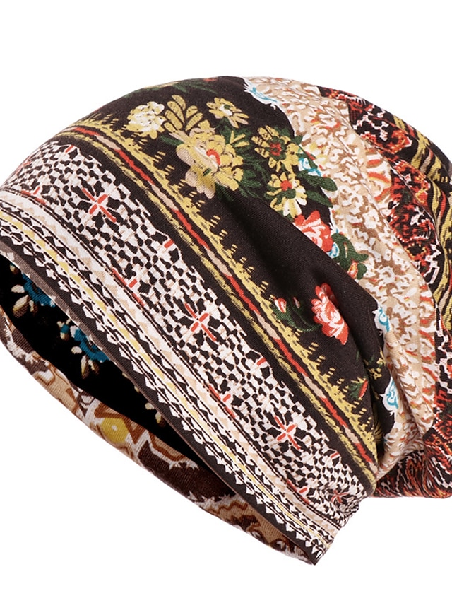  قطعة واحدة من قبعة صغيرة بوهيميا ناعمة مطبوعة على شكل زهرة، نمط رفيع مريح، محيط القبعة 56-58 سم