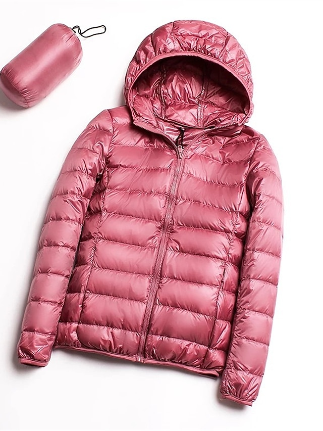  Women's Parka Quilted Coat Cropped Puffer Jacket Lightweight Winter Coat Thermal Warm Windproof Zipper Hooded Coat with Pocket Packable Casual Jacket Long Sleeve Fall Outerwear Navy Black Pink Khaki