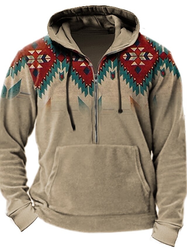 Graphic Tribal Daily Classic Casual Men's 3D Print Hoodie Quarter Zipp ...