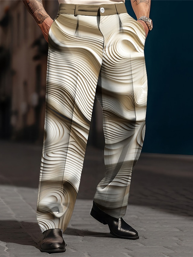  エンボス 救援パターン 抽象画 男性用 3Dプリント パンツ アウトドア ストリート 仕事に着る ポリエステル ブルー 褐色 グリーン S M L ハイウエスト 弾性 パンツ