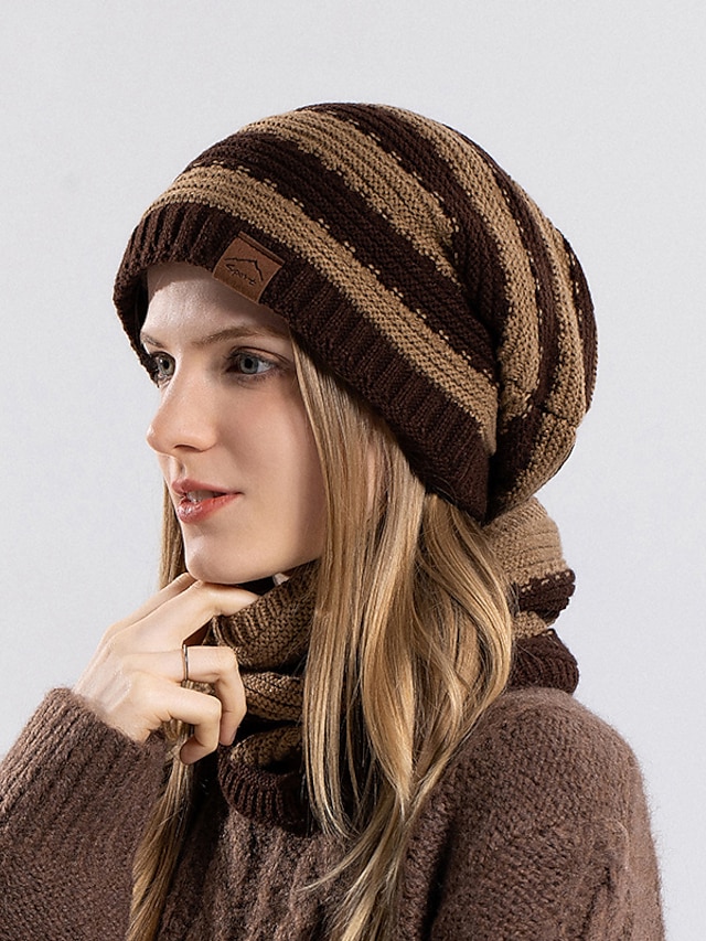 2 unids/set bufanda tejida gorro de invierno para mujer & Conjunto de gorro, gorro calentador de invierno a prueba de viento para ciclismo y esquí al aire libre