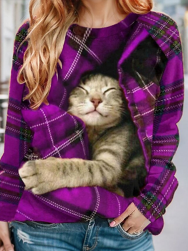 Casual Crew Neck Long Sleeve Floral Cat Fashion Regular Sweatshirt main image 1