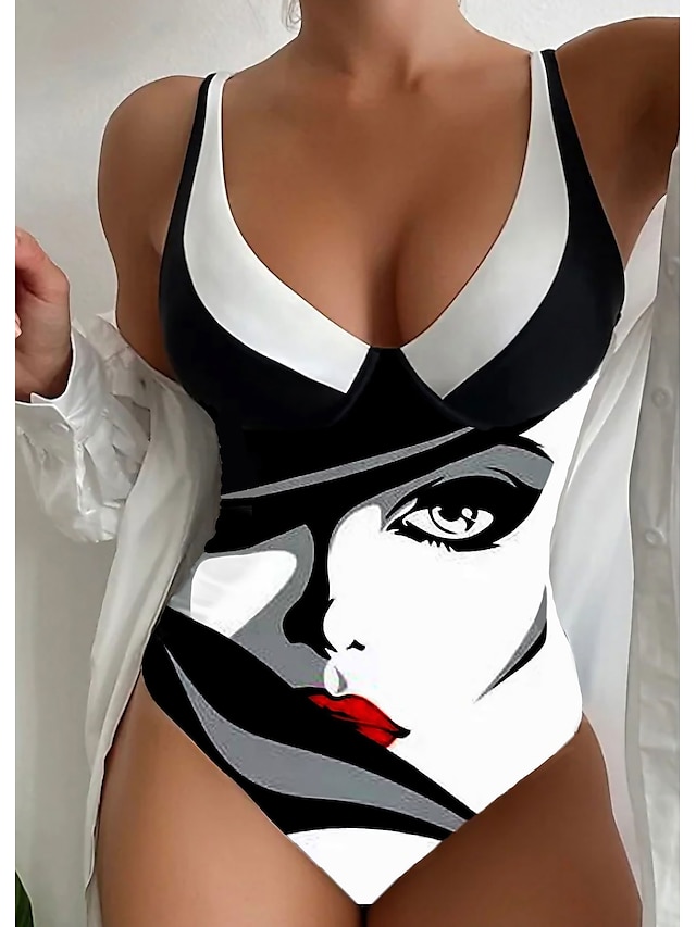  Damen Normal Badeanzug Ein Stück Kurze Hosen Bademode Bauchkontrolle Print Graphic Strandbekleidung Sommer Badeanzüge