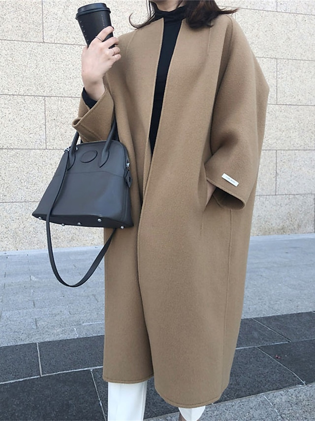  Women's Overcoat Long Coat Open Front Lapel Trench Coat Warm Winter Coat with Pocket Casual Street Outerwear Long Sleeve Fall