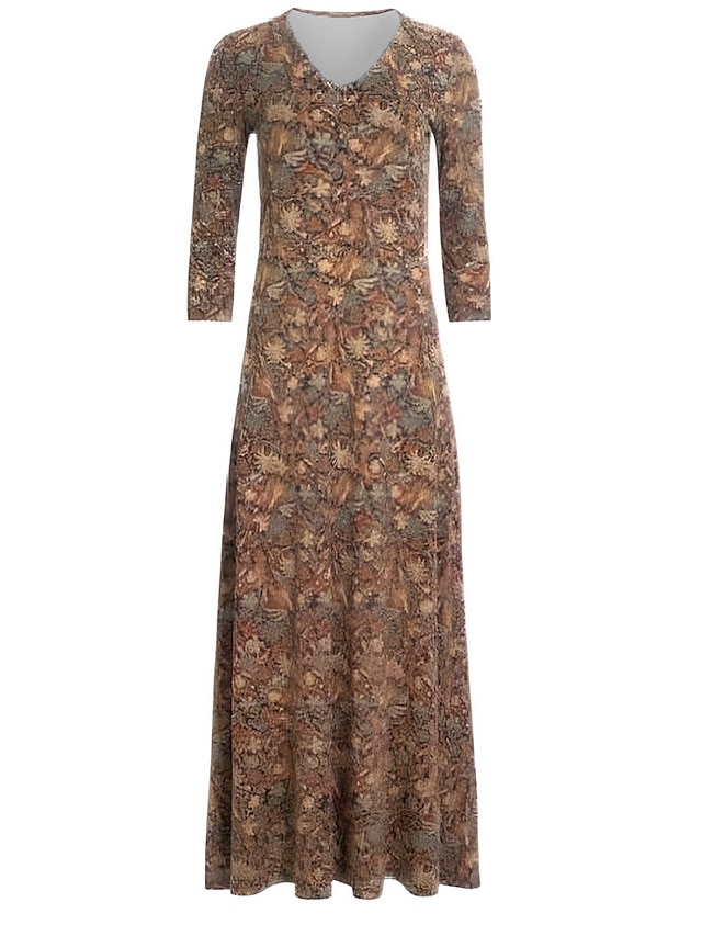  kvinners vinterkjole t-skjortekjole tee-kjole floral stammelomme v-hals lang kjole maxikjole vintage etnisk daglig langermet høst vinter