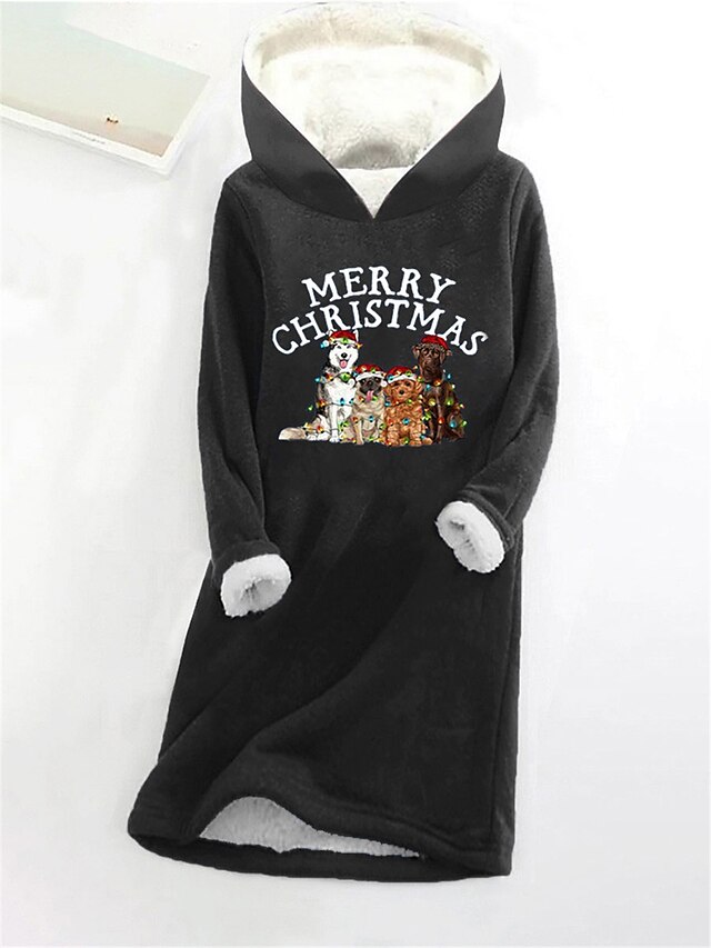 Women's Christmas Dress Hoodie Dress Mini Dress Sherpa Fleece Lined ...