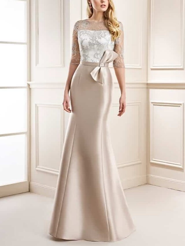 Mermaid / Trumpet Mother of the Bride Dress Wedding Guest Vintage Elegant Petite High Neck Floor Length Tulle Stretch Fabric Sleeveless with Sequin Embroidery Split Front