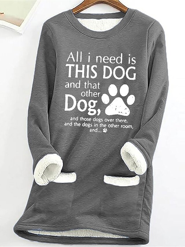  dame sweatshirt pullover sherpa polyester letter afslappet sportslomme print varm fuzzy rund hals langærmet top mikroelastisk efterår & vinterkomfort åndbart blødt stof