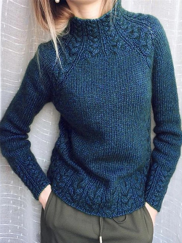  Per donna Pullover Maglione Moda Informale Morbido Tinta unica Cavi A collo alto Oversize Manica lunga Top regolari Maglia Esterno Giornaliero Per eventi Nero Vino Autunno Inverno