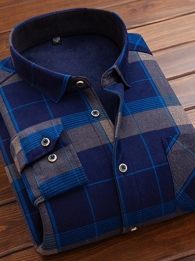 Men's Dress Shirt Button Up Shirt Plaid Shirt Collared Shirt Fleece ...