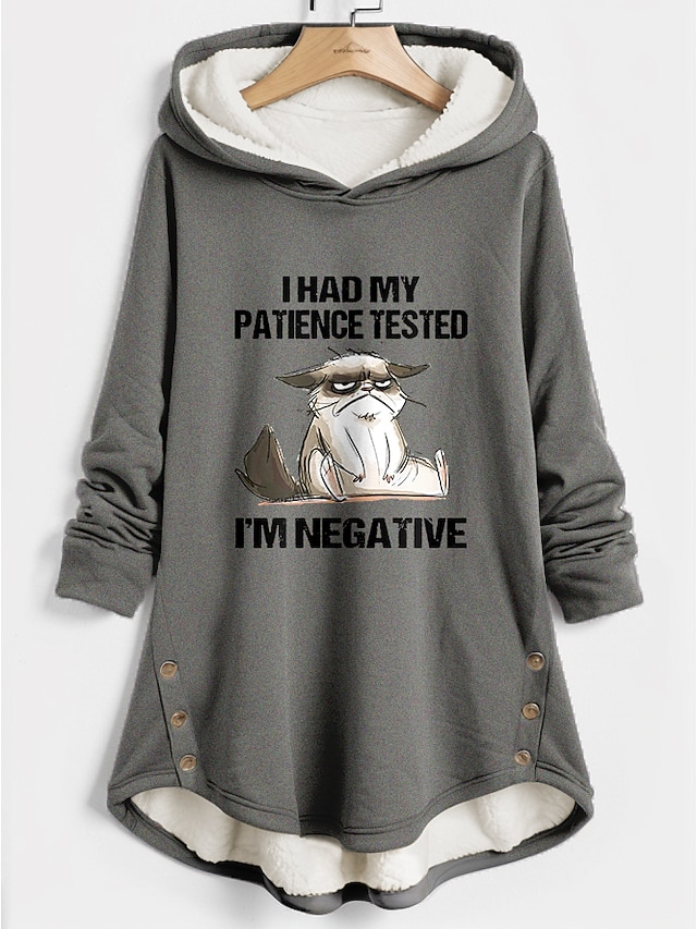 Women's Hoodie Sweatshirt Pullover Fleece Lined Warm Pajamas Sherpa Cat Letter Casual Sports Button Print Warm Funny Fuzzy Hoodie Long Sleeve Top Micro-elastic Fall Winter Breathable Soft Fabric4