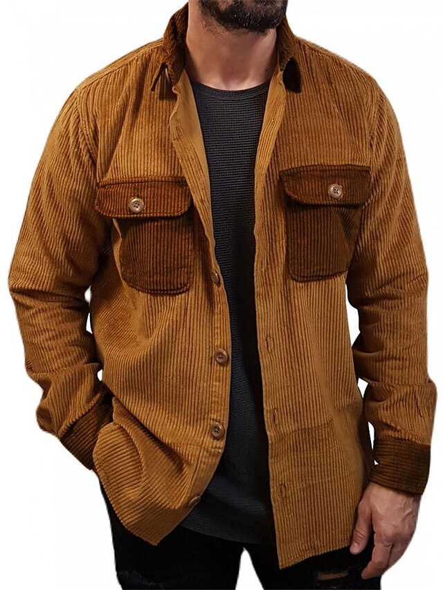 Men's Brown Long Sleeve Lapel Fall & Winter Daily Wear Going out