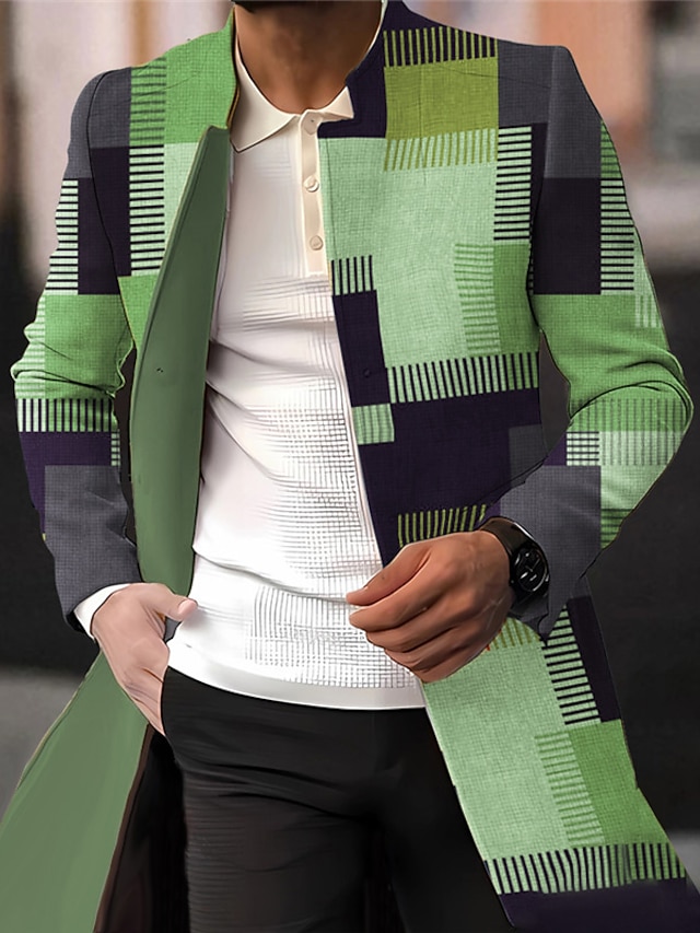  Voor heren Geruit Grafische prints Geometrie Winterjas Overjas Jas Houd Warm Ademend Comfortabel Modieus Streetwear Zakelijk Werk Draag naar het werk Uitgaan Zak Afdrukken Herfst winter Strijkijzer