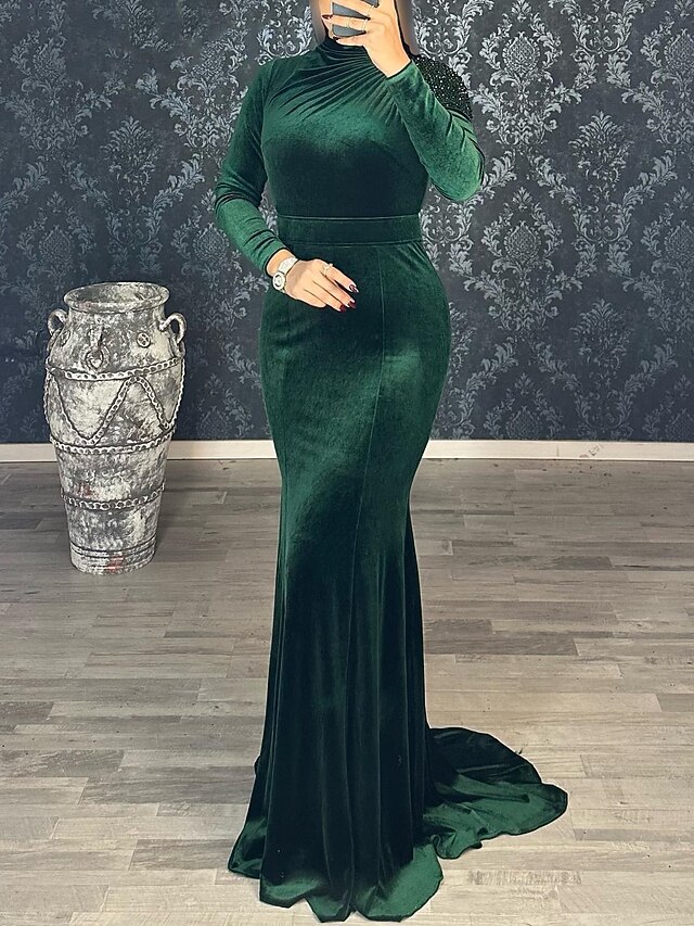Mermaid / Trumpet Evening Gown Black Dress Dress Wedding Guest Fall ...