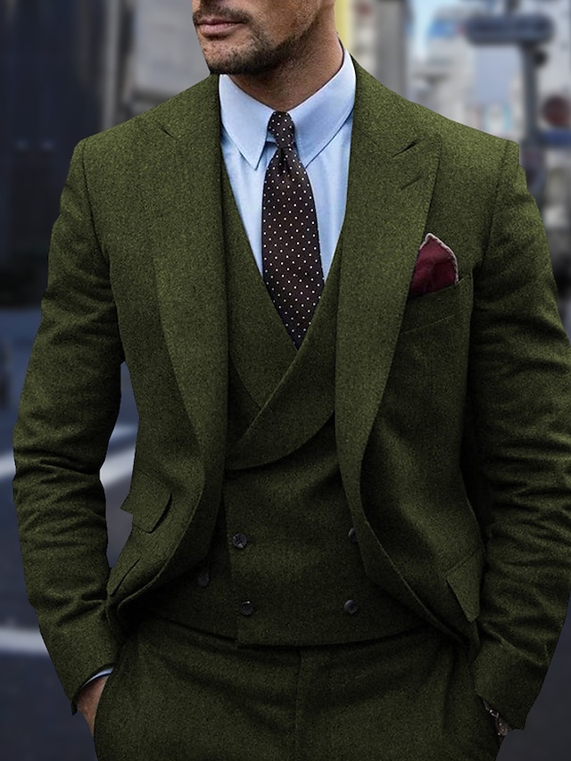  abito vintage in tweed da uomo 3 pezzi taglie forti tinta unita taglio sartoriale monopetto due bottoni bordeaux verde blu marrone autunno/inverno 2024