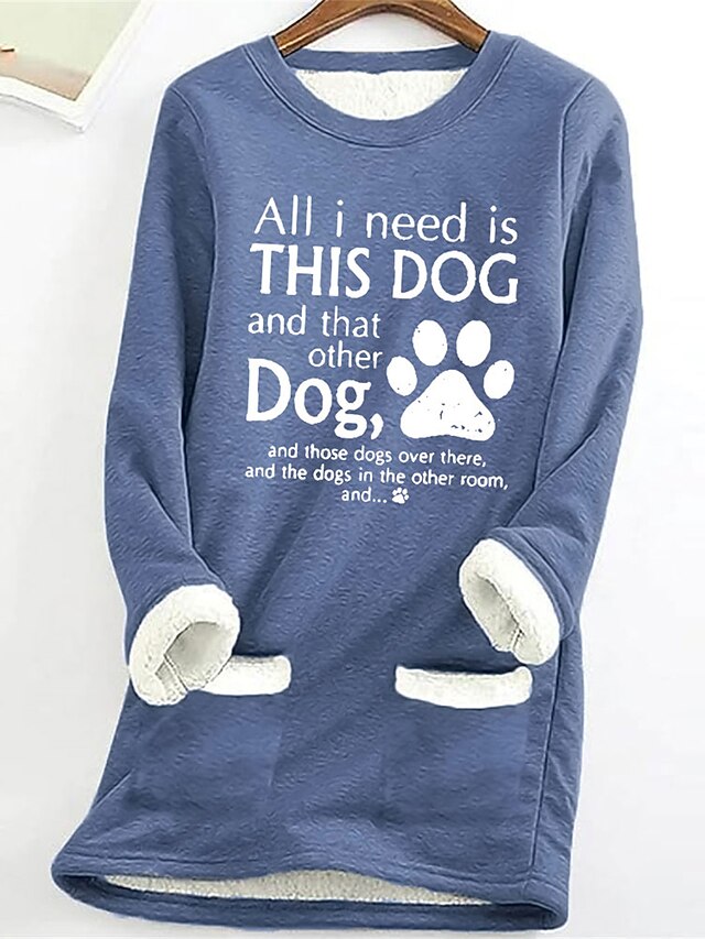 Women's Sweatshirt Pullover Fleece Lined Warm Pajamas Sherpa Letter Casual Sports Pocket Print Warm Fuzzy Round Neck Long Sleeve Top Micro-elastic Fall & Winter Comfrt Breathable Soft Fabric 6