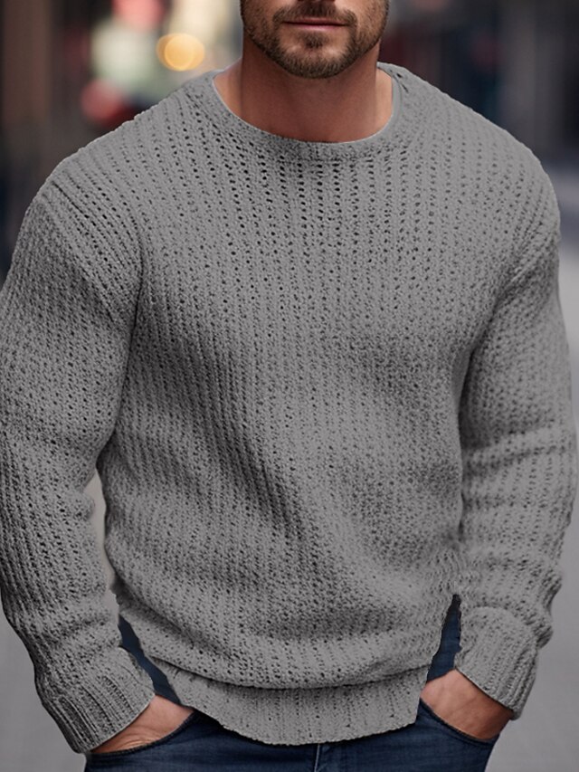  Homme Pull A côtes Crocheté Tricoter Normal Tricoté Plein Col Ras du Cou Moderne contemporain Travail Usage quotidien Vêtement Tenue Hiver Noir Rose S M L