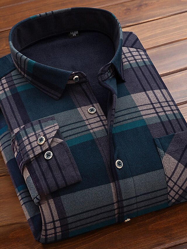 Men's Dress Shirt Button Up Shirt Plaid Shirt Collared Shirt Fleece ...