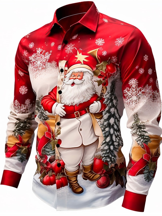 joulu miesten hauskat jouluprinttipaidat joulupukki puu kello arkivaatteet ulkoilu syksy & talvinen yökuntoon soveltuva pitkähihainen tummanpunainen, valkoinen, punainen s, m, l 4-suuntainen