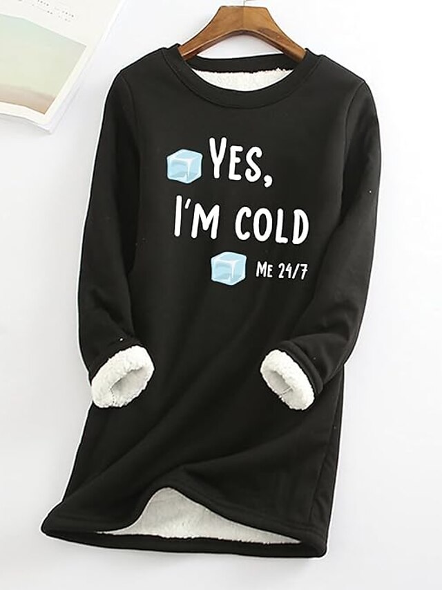  Women's Sweatshirt Pullover Sherpa Letter Casual Sports Warm Fuzzy Comfrt Round Neck Long Sleeve Top Micro-elastic Fall & Winter Comfrt Breathable Soft Fabric